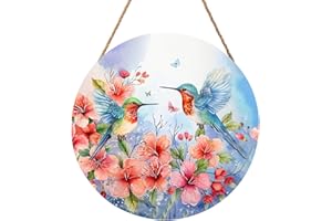 HAROONI Spring Summer Hummingbird Birds Front Door Sign Farmhouse Spring Flowers Door Hanger 12"x12" Seasonal Summer Wooden Wreath for Outdoor Outside Porch Welcome Wall Hanging Decoration for Home