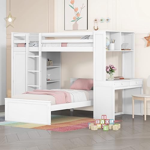 Loft Bed with Desk and Wardrobe Twin Over Twin Loft Bunk Beds