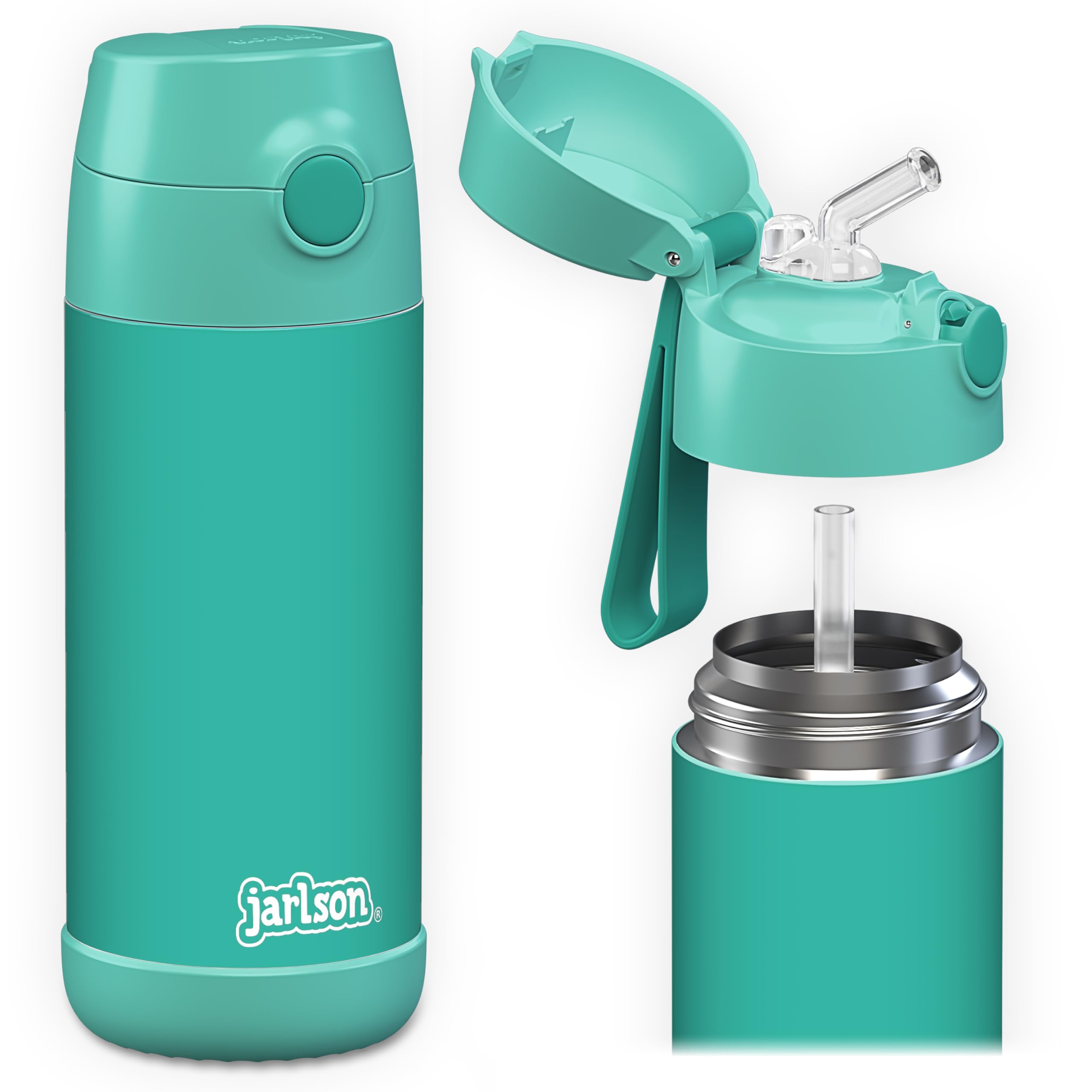 Jarlson® Kids Water Bottle CHARLI [12OZ] - Stainless Steel Thermo Bottle with Straw - Insulated, Spill Proof Waterbottle for School & Sports - Thermo Tumbler for Boys & Girls (Turquoise)