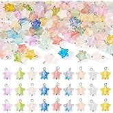 FASHEWELRY 100 Pcs Acrylic Star Charms with Brass Loops Gold Foil Cute Kandi Plastic Stars Bead 13 mm Dangle Acrylic Pendants Charms Bulk for Earring Necklace Bracelets DIY Crafts Jewelry Making