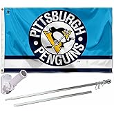 Pittsburgh Penguins Vintage Retro Flag Pole and Bracket Set