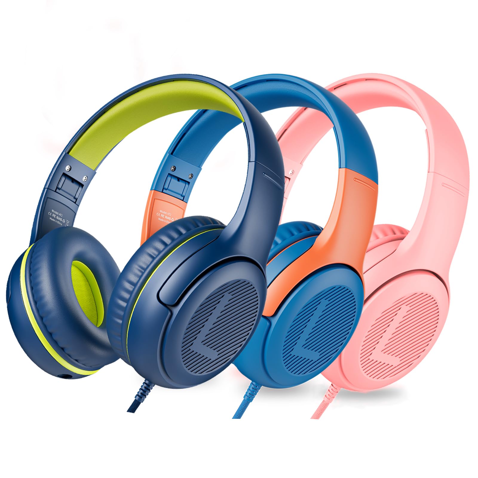 awatrue AT2 3PCS Kids Headphones for School Travel, 85/94dB Safe Volume