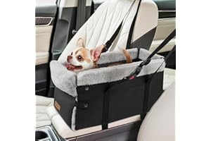 Upgraded Zipper Center Console Dog Car Seat for Small Dogs, Pet Booster Seat with Safety Hook & Adjustable Strap,Washable Cen