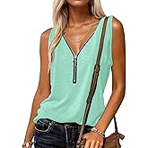 Halife Womens Half Zip V Neck Tank Tops Summer Sleeveless Shirts Casual Loose Top Blouses T Shirts