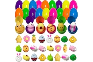 Pinkiwine 24 Pack Plastic Prefilled Easter Eggs with Easter Mochi Squishy Toys Inside for Kids Boys Girls Toddlers Easter Basket Stuffers Gifts Fillers