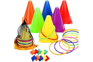 ISANCHA 3 in 1 Plastic Cones Ring Toss Game for Kids Cornhole Bean Bags Yard Game Set ，Kids Indoor&Outdoor Game Set（26 Pieces）