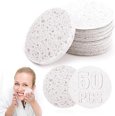 Lusofie 50 Pcs Compressed Facial Sponges 2.3in Wood Pulp Cotton Pink White