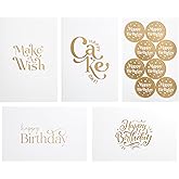 Paper Play 20 Pack Assorted Birthday Cards - 4 Matte Gold Foil Designs Happy Birthday Cards - 4 x 6 Inches Blank Birthday Notes Bulk Box Set - Greeting Cards with Envelopes & Gold Foil Stickers