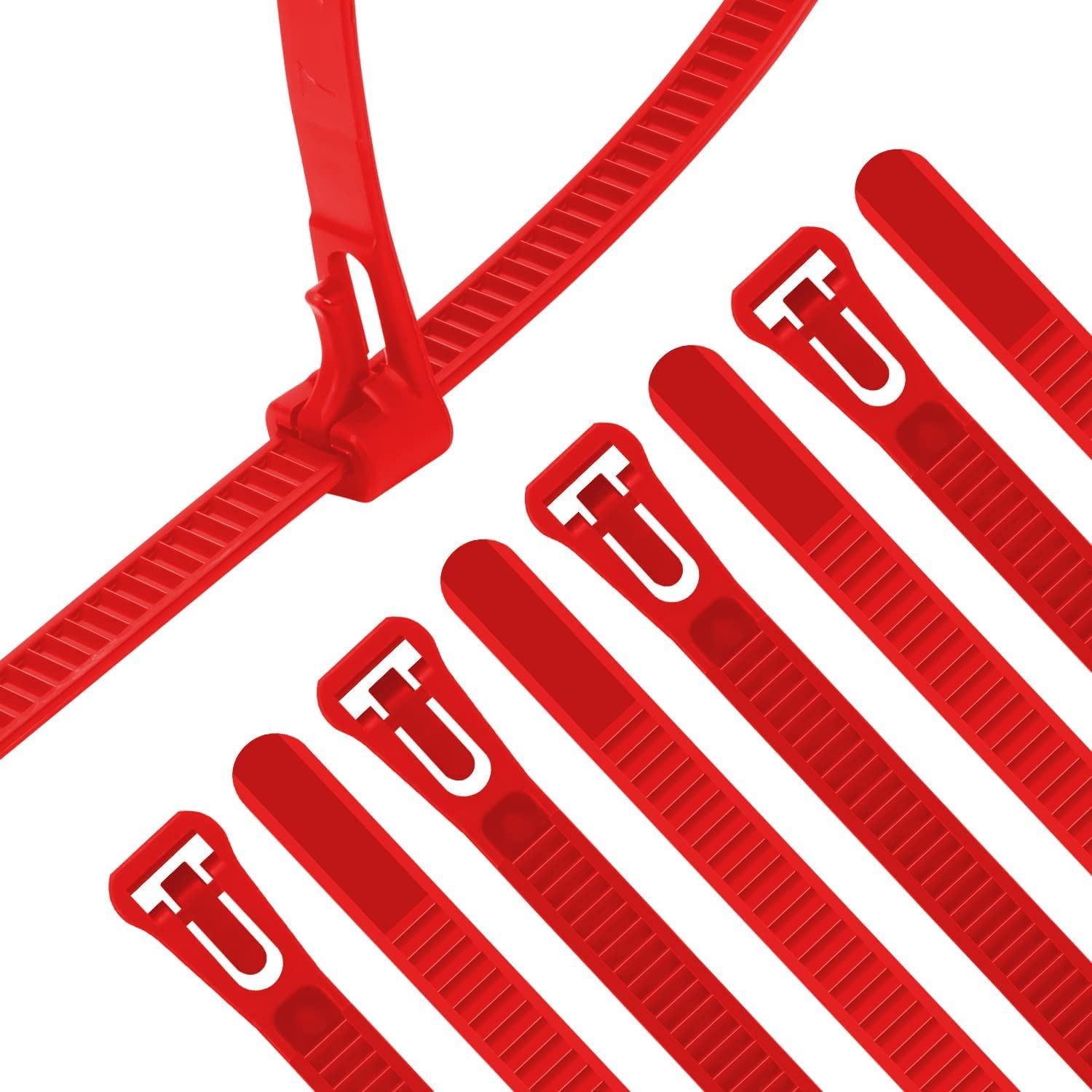 XINGO 100PCS Releasable Cable Zip Ties Adjustable Wire Cable Ties, Reusable Zip Ties Tie Straps for Multi-Purpose Use Indoor and Outdoor Plastic Tie Wire (450mm x 7.6mm, Red) — image 1