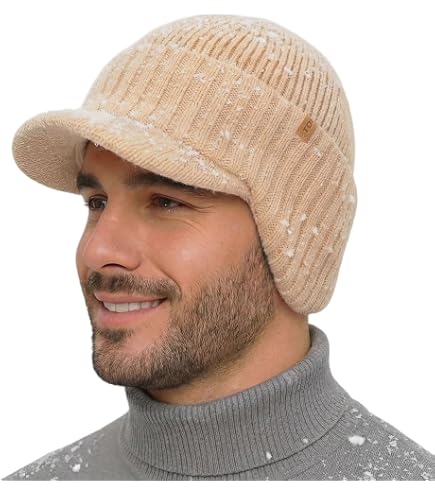 MioCloth Men Winter Knitted Brim Beanie Skull Cap Ear Flap Cover