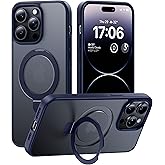 CellEver Strong Magnetic for iPhone 14 Pro Max Case with Ring Stand [Military Grade Drop Tested] [Compatible with MagSafe] Slim Translucent Matte Phone Case (6.7") - Navy Blue