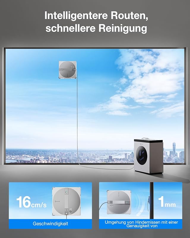WINBOT W3 OMNI Fensterputzroboter mit Multifunktionsstation, Automatische Reinigung der Wischpads, Intelligente Reinigung entlang der Ränder, Sprühen mit drei Düsen, App-Steuerung