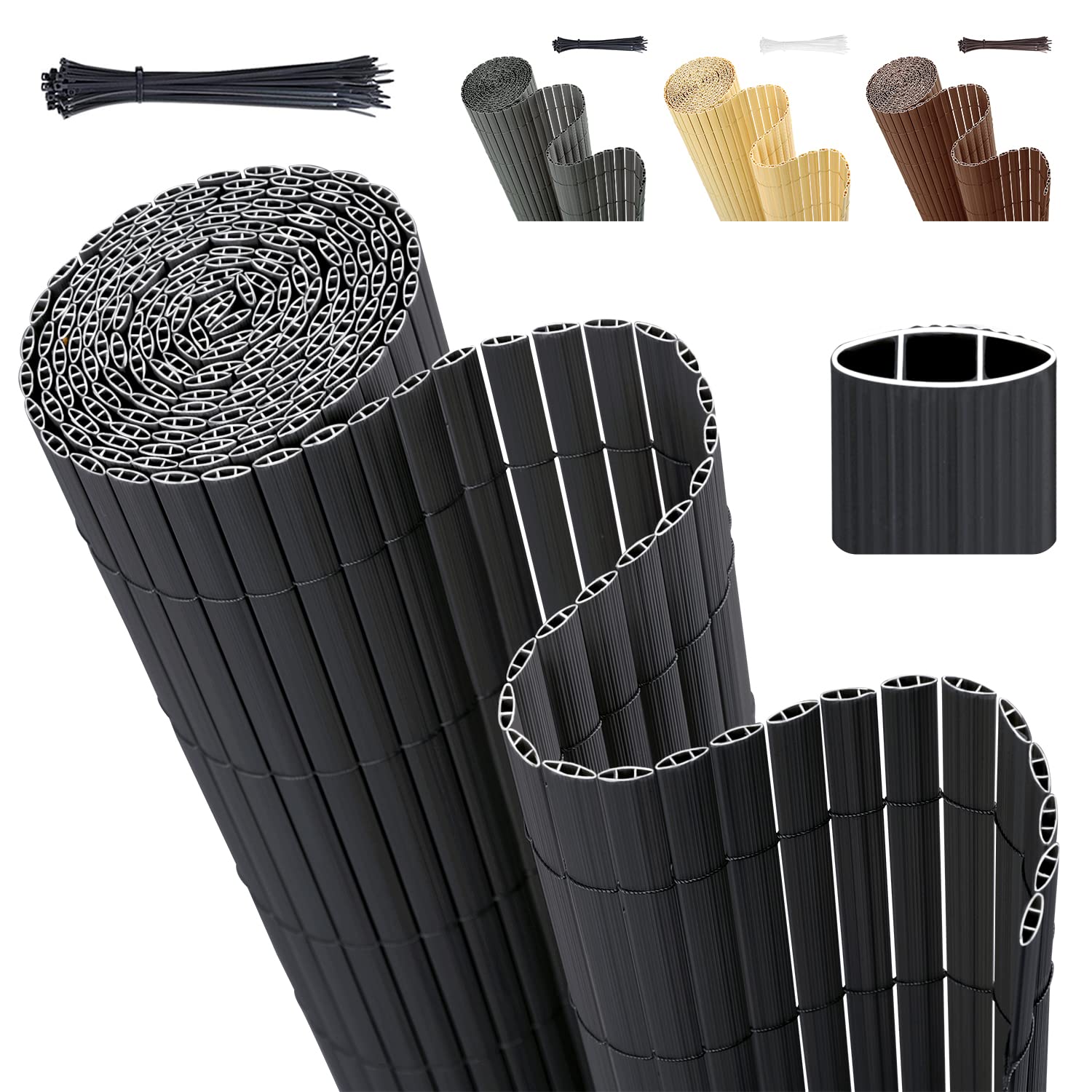 Sekey PVC Privacy Screening Fence Screening, Double Reinforced and Weatherproof, Enhanced Privacy Protection, for Garden, Balcony and Terrace, with Cable Ties, 100 x 400 cm, Anthracite