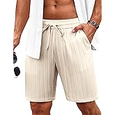 COOFANDY Men's Beach Shorts 9" Elastic Waist Drawstring Casual Shorts Regular Fit Summer Textured Shorts