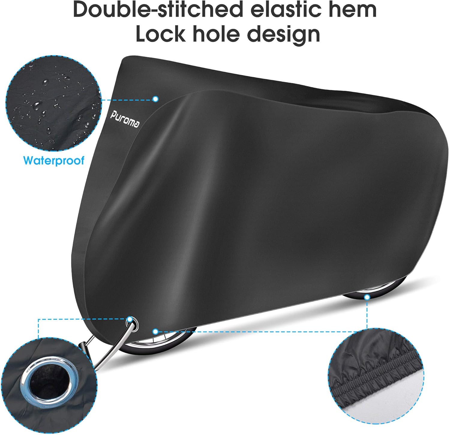 Puroma Bike Cover, 210D Outdoor Waterproof Bicycle Covers Rain Sun UV Dust Wind Proof with Lock Hole, Ideal for Mountain Road Electric Bike, XL(Black) : Sports & Outdoors