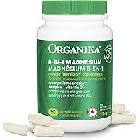 Organika Canadian-Made 8-In-1 Magnesium - 212mg Synergystic Magnesium Complex with Vitamin B6 to Support Muscle Function, Bon