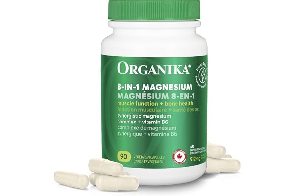 Organika Canadian-Made 8-In-1 Magnesium - 212mg Synergystic Magnesium Complex with Vitamin B6 to Support Muscle Function, Bon