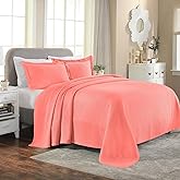 Superior Solitaire Cotton 3 Piece Bedspread Set, Home Bed Decor, Decorative Textured Bed Spread, 2 Pillow Shams, Airy Blanket, Matelasse Coverlet Bedding, All-Season Accent Blanket, King, Coral