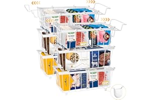 MKWAY 6 Pack Chest Freezer Organizer Bins Stackable - Deep Freezer Baskets + Extension Brackets + Base Rubber Sleeve, Freezer Storage Bins with Handles for Frozen Food, for 7 Cu.FT Freezer - White