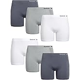 Reebok Boyshort Underwear for Women - 6 Pack Seamless Boy Shorts Panties for Women (Sizes: S-XL, Extended Plus Size: 1X-3X)