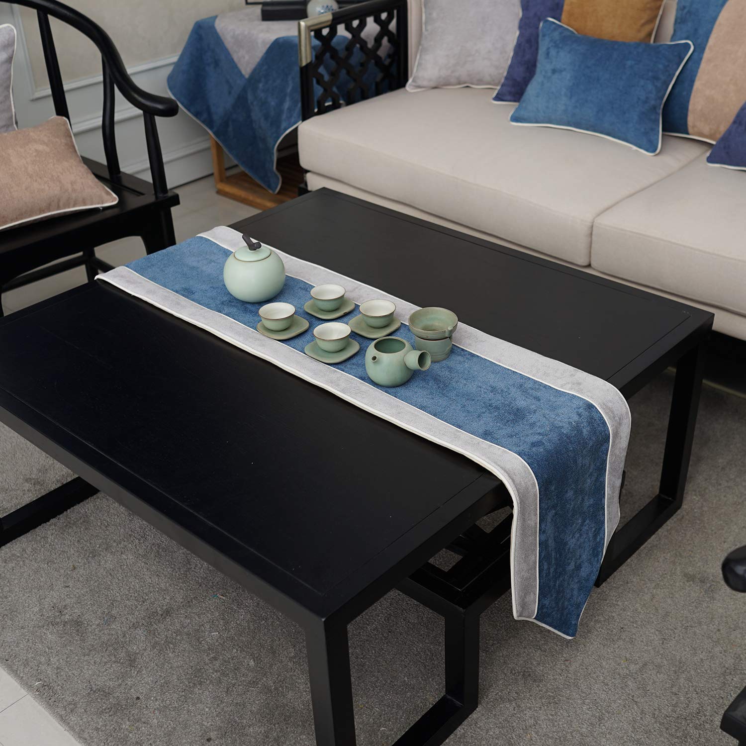 Best blue damask table runner