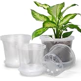 OUPSAUI 8/7/6 Inch Clear Nursery Pots with Drainage and Trays, 9 Pack Large Plastic Pots for Plant, Seedling Starter Pot, Garden Pots for Succulents Flower Vegetables Herb