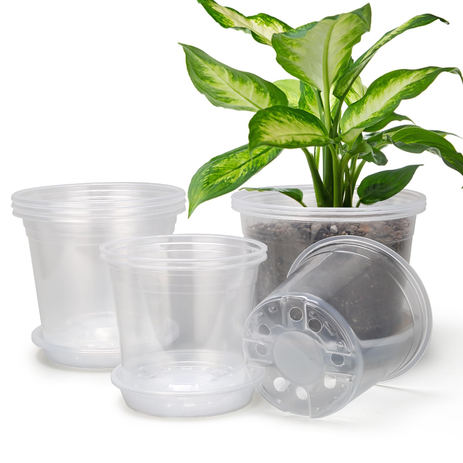Photo 1 of OUPSAUI 8/7/6 Inch Clear Nursery Pots with Drainage and Trays, 9 Pack Large Plastic Pots for Plant, Seedling Starter Pot, Garden Pots for Succulents Flower Vegetables Herb