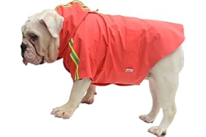 Lovelonglong Fashion Hooded Pet Dog Raincoat, Lightweight Dog Rain Jacket Zipper Closure Rain Poncho with Reflective Strip for French Bulldog Pugs Red B-M