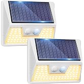 vighep 2Pack White Solar Lights Outdoor Motion Sensor, 3000K Warm Light/3 Lighting Modes, IP65 Waterproof Solar Powered Wall Lights Outside for Garden Fence Backyard Deck Driveway