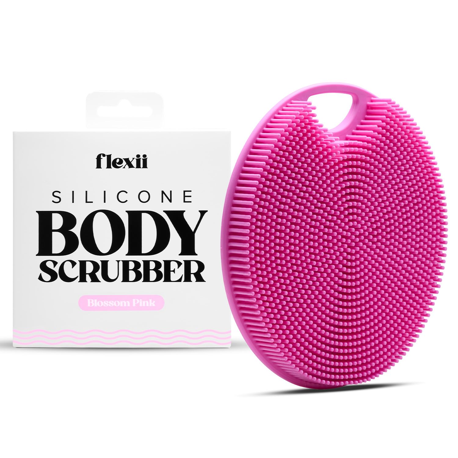 flexii® Silicone Body Scrubber - Premium Body Brush for Sensitive Skin, Gentle Body Exfoliator & Shower Scrubber, Exfoliating Silicone Loofah for Men & Women - Pink