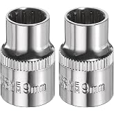 HARFINGTON 2pcs 12 Points Socket 3/8" Drive 9mm Metric Shallow Impact Socket Cr-V Steel Chrome Plating Flip Sleeve Nut Driver Wrench for Home Auto Nuts Bolts Repair