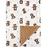 PHF Minky Baby Blanket, 40x50 Inches Soft Double Layer Baby Blankets with Dotted Backing, Receiving Blanket Bed Throws for Newborn, Infant, Babies, Teddy Bear