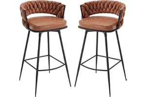 BV BONNE VIE BV Bar Height Bar Stools Set of 2, 30 inch Seat Height Bar Stools, 180° Swivel Barstools with Woven Back and Footrest, Suede Fabric Counter Stools for Kitchen Island, Bar Pub