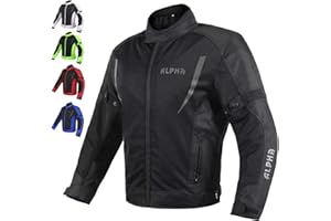 ALPHA CYCLE GEAR HI VIS MESH MOTORCYCLE JACKET FOR MENS RIDING BIKERS RACING DUAL SPORTS BIKE ARMORED PROTECTIVE… (BLACK, 4X-LARGE)