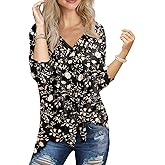 IWOLLENCE Women's Waffle Knit Tunic Blouse Tie Knot Henley Tops Loose Fitting Bat Wing Plain Shirts