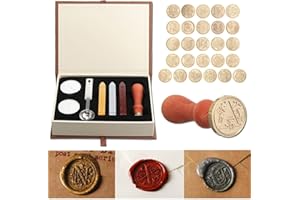 Mingting Wax Seal Stamp Kit,Mingting Classical Old-Fashioned Antique Wax Stamp Seal Kit Initial Letters Alphabet Set Gift Box with Vintage Wooden Handle and Brass Color Head(A)