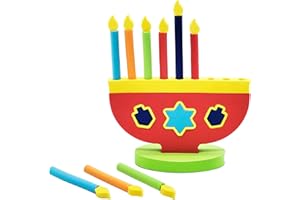 THE DREIDEL COMPANY Hanukkah Foam Toy Menorah with Removable Candles and Dreidel Design (Single-Pack)