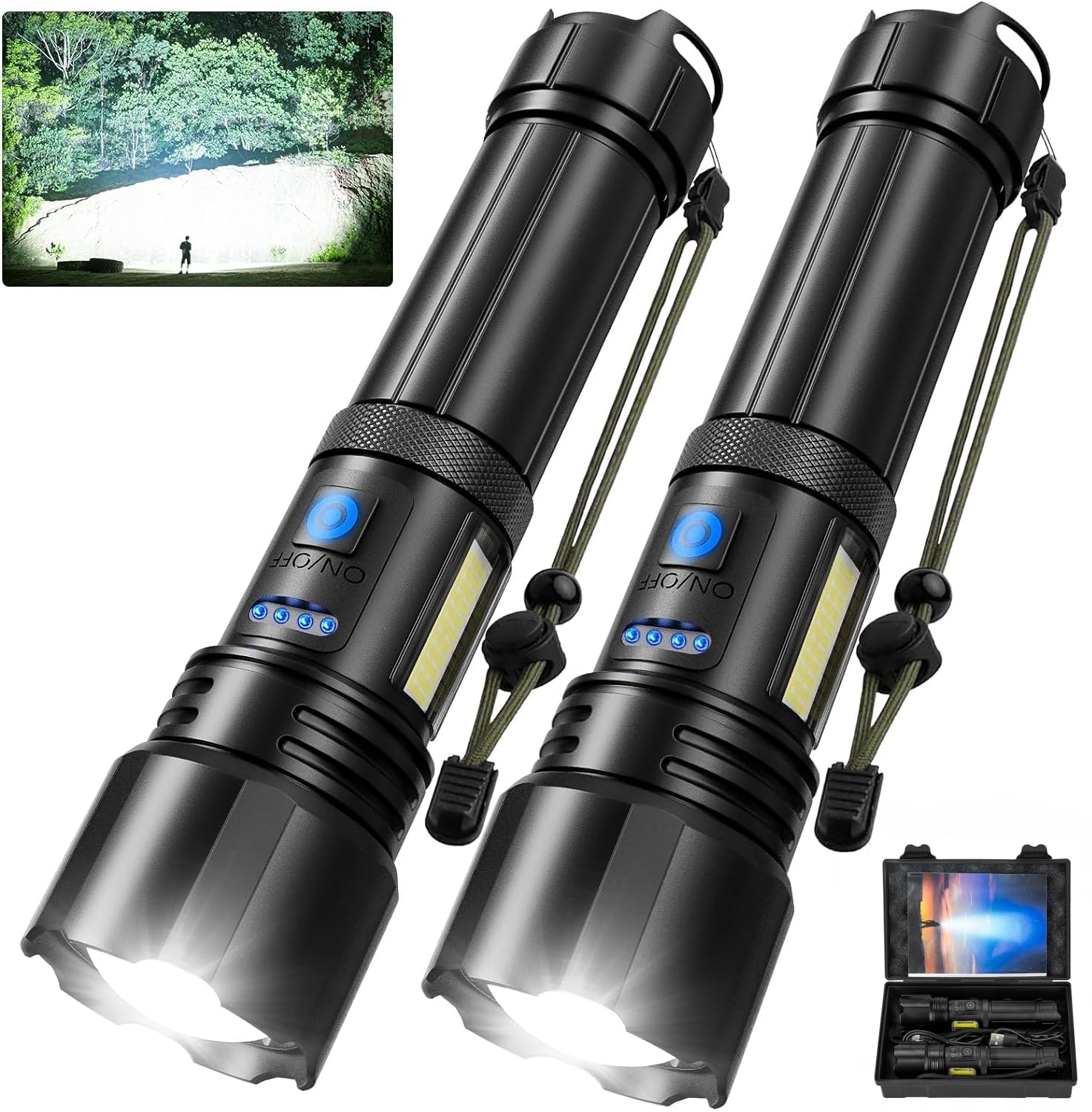 Photo 1 of **ONE PC**Flashlight Rechargeable Flashlights High Lumens, 99,000 LM Bright LED Flashlight Powered Flash Light, USB Rechargeable Flashlights & Waterproof Handheld Flash lights for Home Camping Hiking(2 Pack)