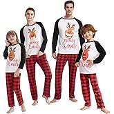 FJYIRI Family Matching Christmas Pajamas for Adult Letter Print Fawn Sleepwear Cotton Holiday Pjs Men Women 2 Pieces Set
