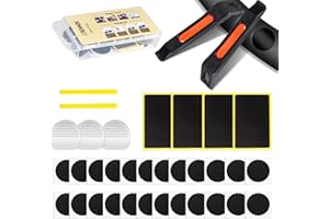 DN DENNOV 36 Pcs Lightweight Glueless Bike Tire Puncture Repair Patch Kit - with 24 Glueless Tube Patch Kits, Portable Storage Box, Metal Rasp and Lever - Also for MTB BMX Road Mountain Bicycle Travel