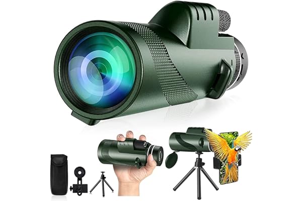 80x100 Monocular-Telescope High Powered Monocular for Adults Monocular for Smartphone Adapter Monocular Telescope Hunting Wildlife Bird Watching Travel Camping Hiking Green