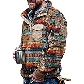 Zhyaj Western Sweatshirts for Men Aztec Fleece Pullover Sweatshirts Mens Vintage Print Fuzzy Sweatshirt