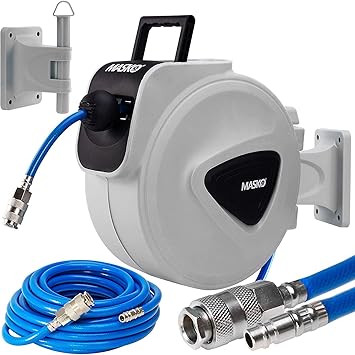 MASKO 30m Druckluftschlauch Aufroller automatisch 3/8' Anschluss - Schlauchtrommel Wandschlauchhalter Schlauchaufroller Druck