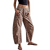 EZAPINE Women Leopard Barrel Jeans Casual Wide Leg Baggy Pants Y2k Boyfriend Mid Rise Denim Ankle Pants