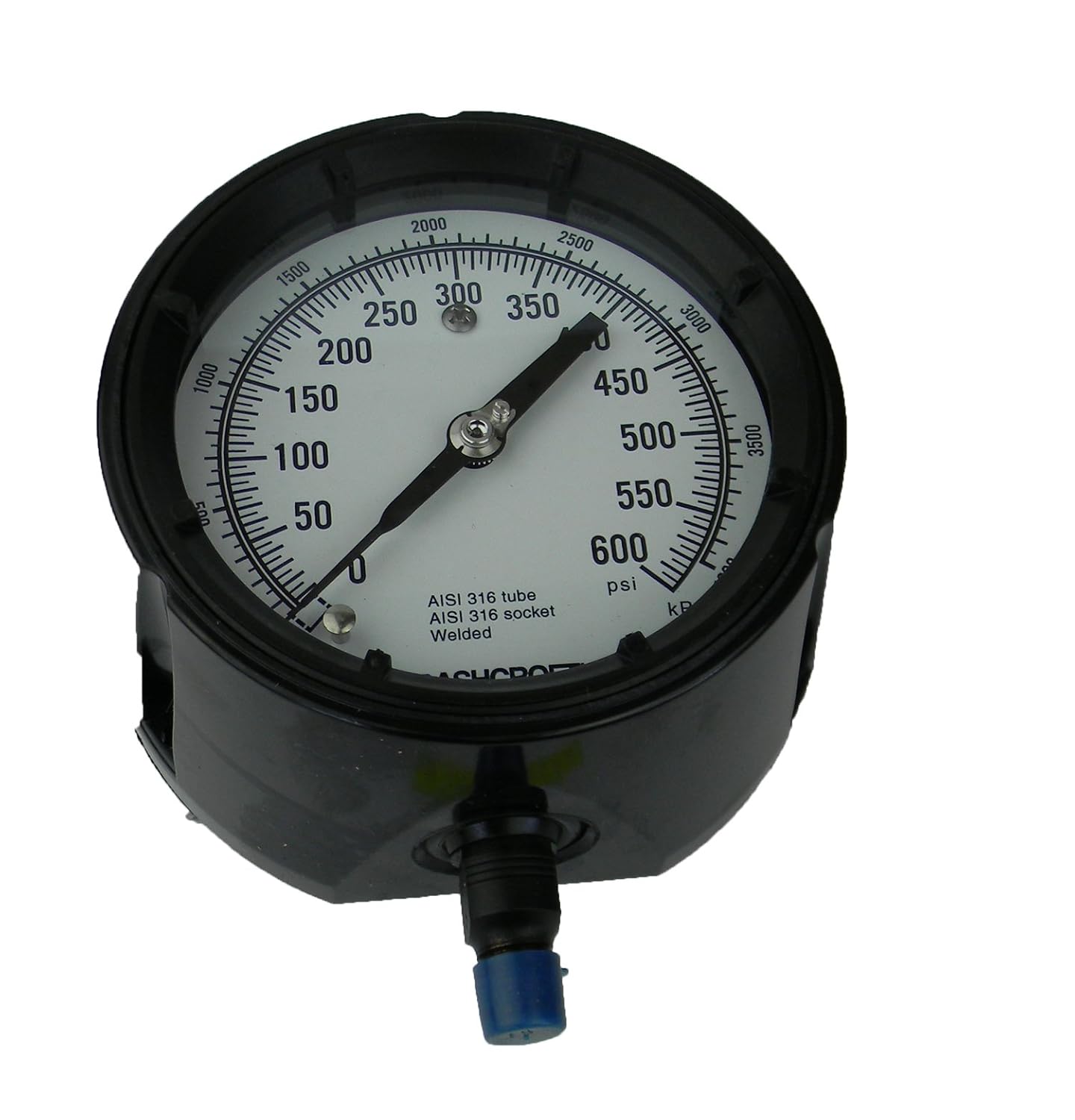 Ashcroft Duragauge Type 1279 Black Phenolic Case Pressure Gauge, 316 Stainless Steel Bourdon