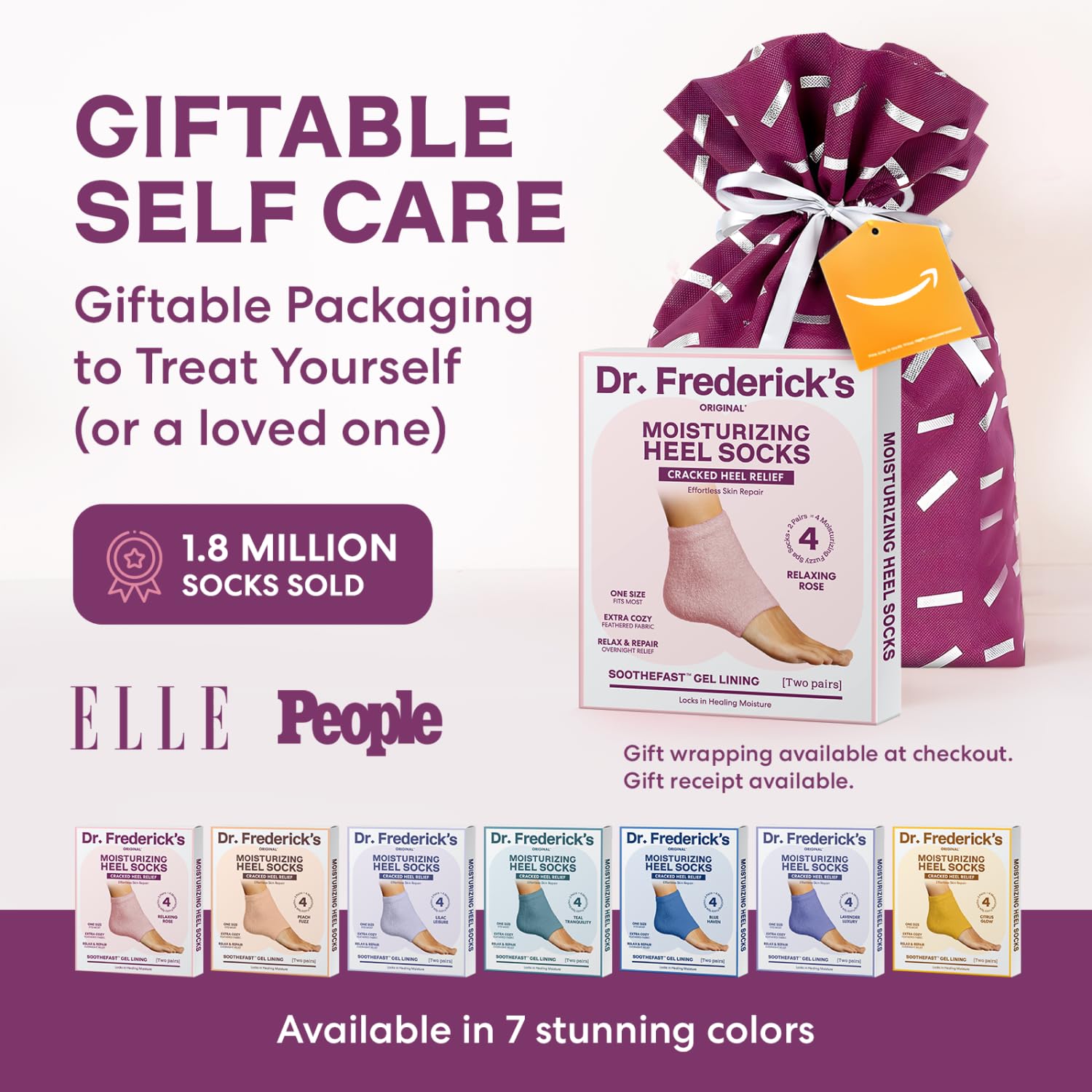 Dr. Frederick's Original Moisturizing Fuzzy Heel Socks - 2 Pairs - Cozy Gel-Lined Sleep Socks for Women & Men - Soothes Dry, Cracked Feet - Heel Repair - Relaxing Rose