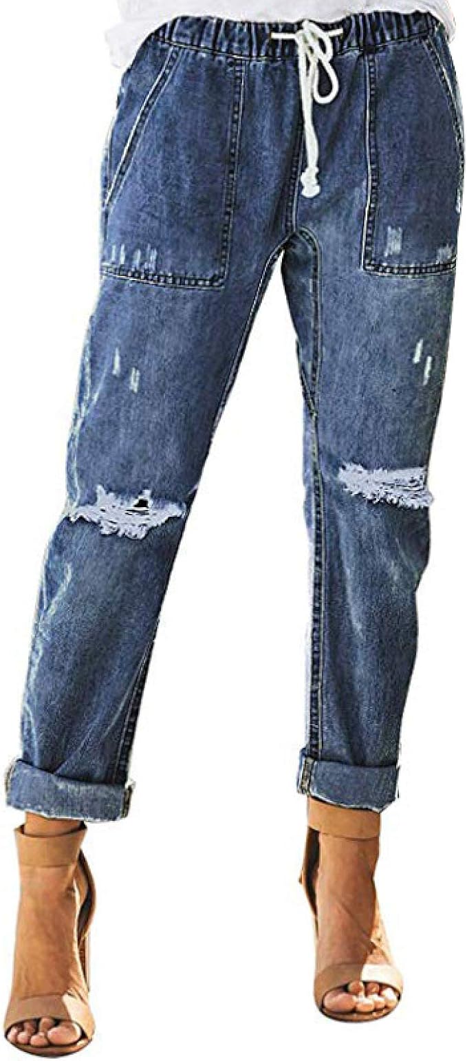 Jean Sport été Jean Baggy Garçon - Taille élastique - Style Déchiré - Confort Sport Et Loisirs Pantalon Adolescent Déchiré