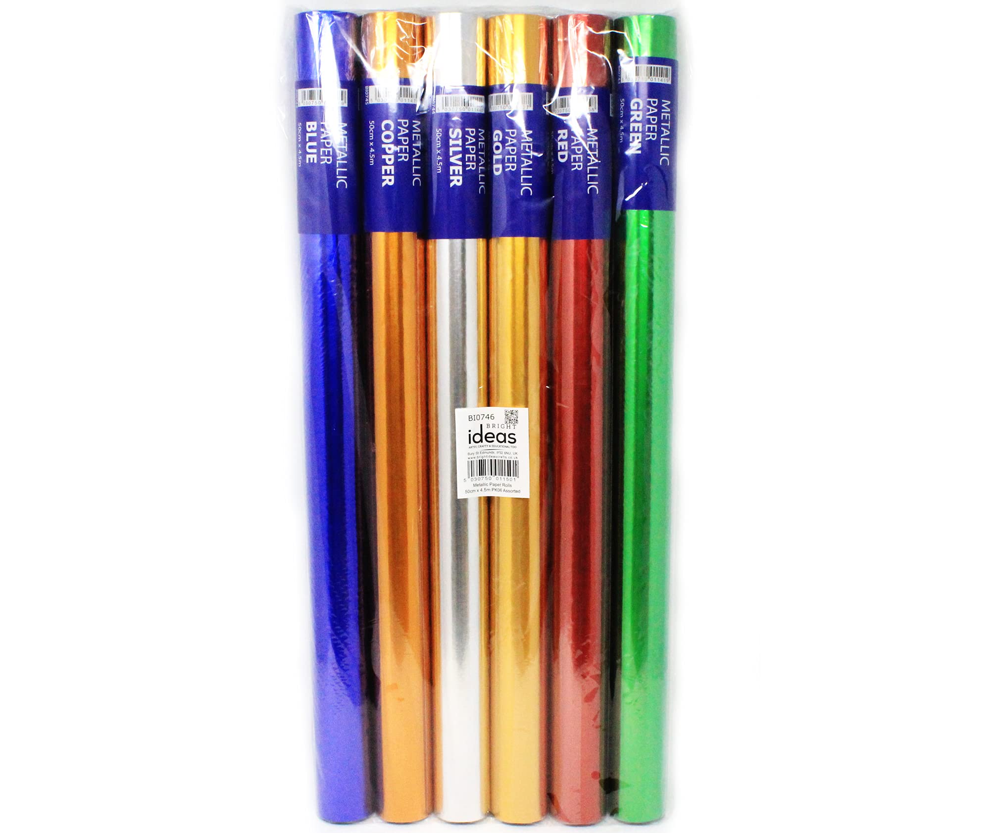 Bright Ideas Foil Coated Metallic, Ideal for Crafting and Wrapping Paper, Gold, Silver, Red, Green, Blue and Copper, PK6