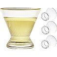 Lysenn Stemless Martini Glasses Set of 4 - Premium Hand Blown Large Cocktail Glasses for Cosmopolitan Manhattan Gimlet - Gifts for Martini Lovers, Bartenders, Housewarming - 10 Fl Oz, Gold Rim