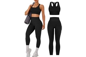 OLCHEE Womens Workout Sets 2 Piece - Acid Wash Seamless Yoga Outfits High Waist Leggings Padded Racerback Sports Bra Gym Set